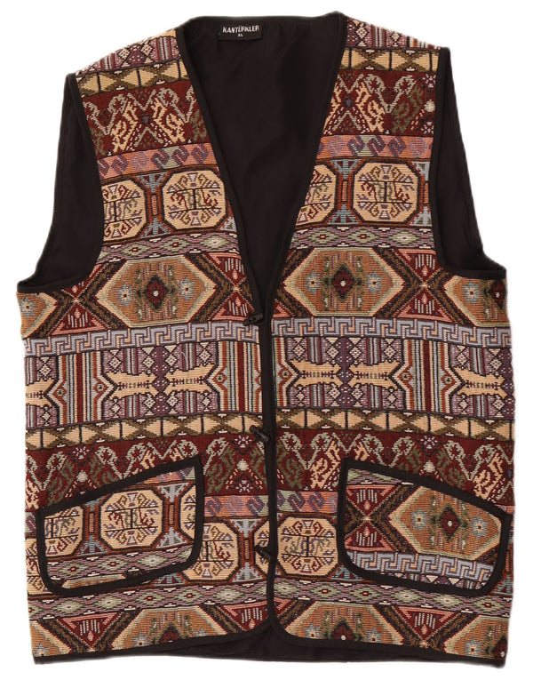 Vintage Mens Waistcoat XL Brown Geometric