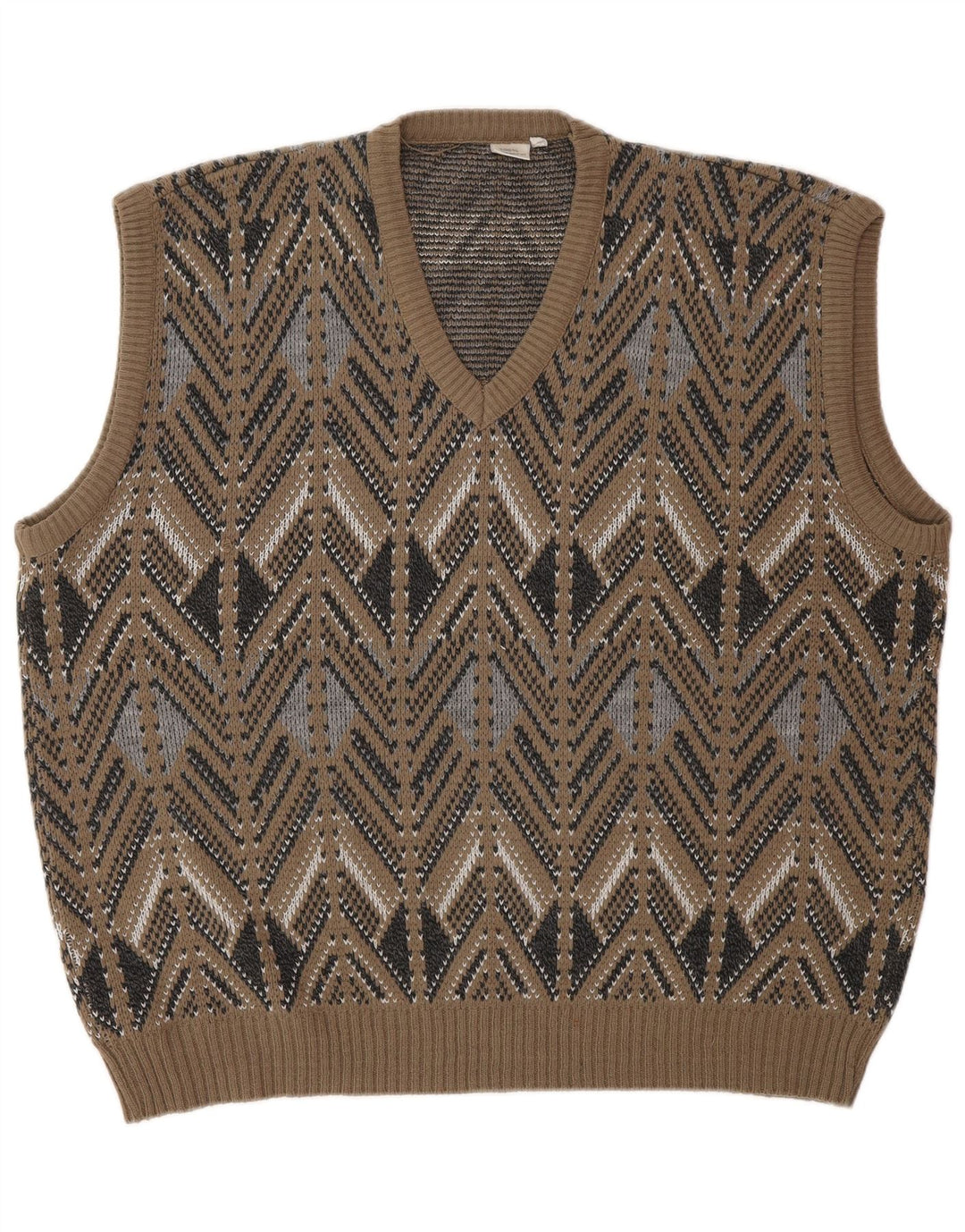 VINTAGE Mens Vest Tank Top IT 52 Large Brown Fair Isle