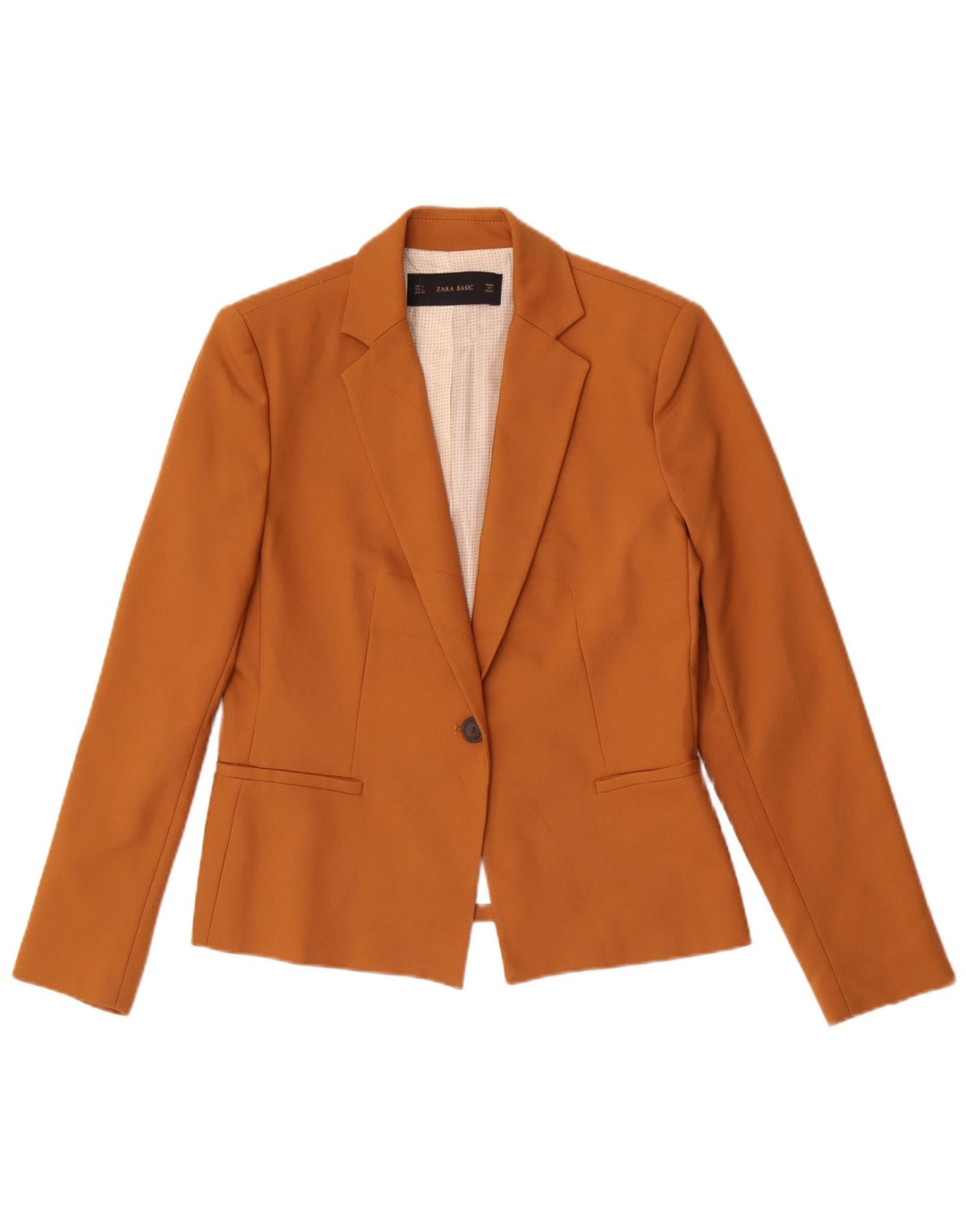 Zara Womens 1 Button Blazer Jacket UK 14 Large Beige Polyester