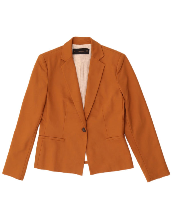 Zara Womens 1 Button Blazer Jacket UK 14 Large Beige Polyester