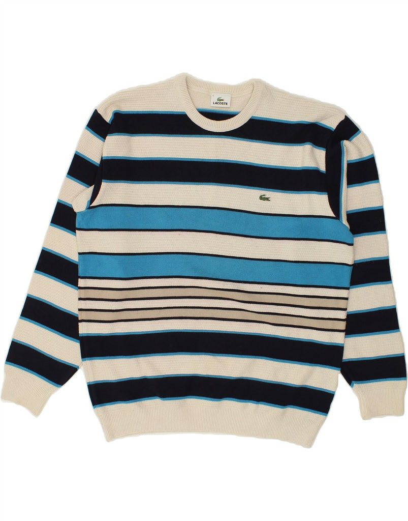 LACOSTE Mens Crew Neck Jumper Sweater Size 4 Medium Off White Striped | Vintage Lacoste | Thrift | Second-Hand Lacoste | Used Clothing | Messina Hembry 