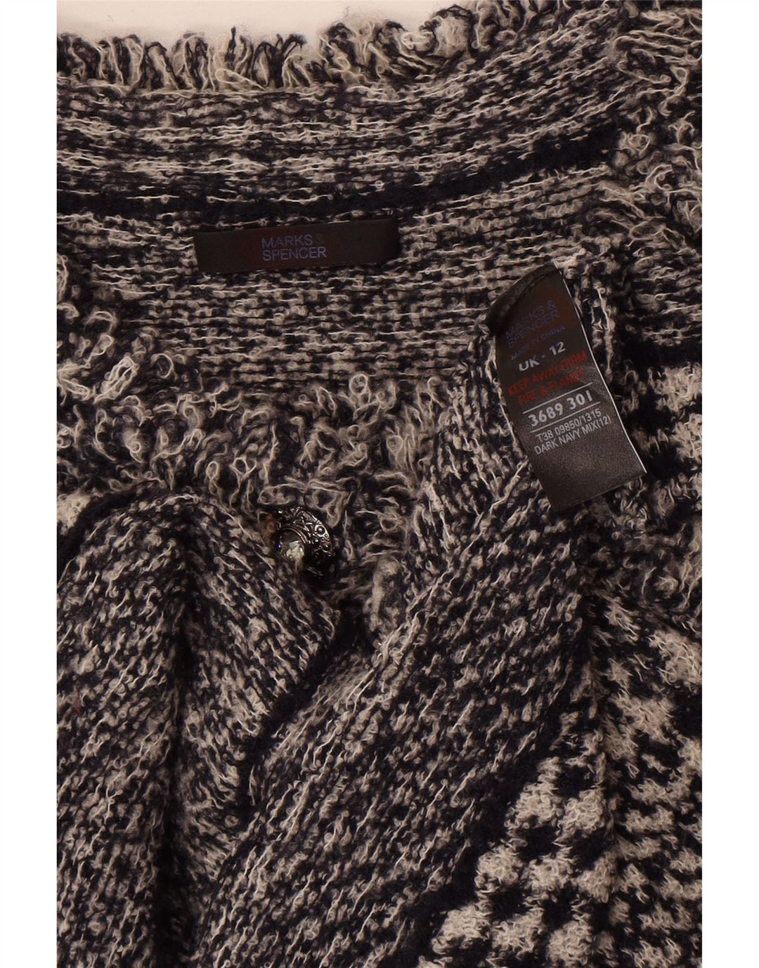 Marks & Spencer Womens Cardigan Sweater UK 12 Medium Navy Blue Houndstooth