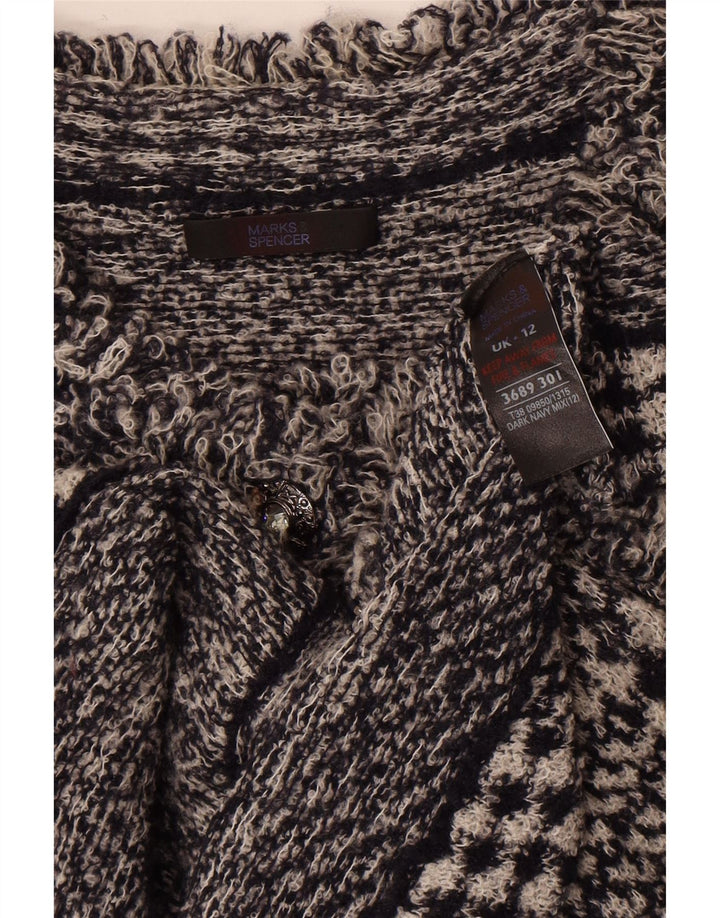 Marks & Spencer Womens Cardigan Sweater UK 12 Medium Navy Blue Houndstooth