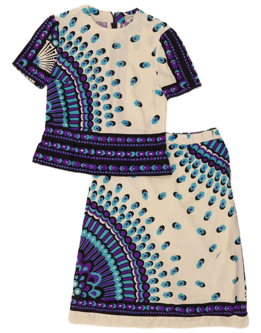 Vintage Womens 2 Piece Skirt Set IT 46 Large W28  White Geometric Polyamide