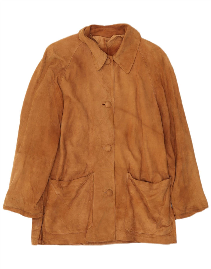 VINTAGE Womens Suede Jacket IT 42 Medium Beige Leather