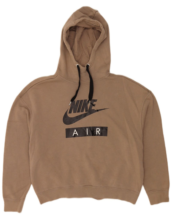 Nike Womens Graphic Oversized Hoodie Jumper UK 6 XS Brown Cotton