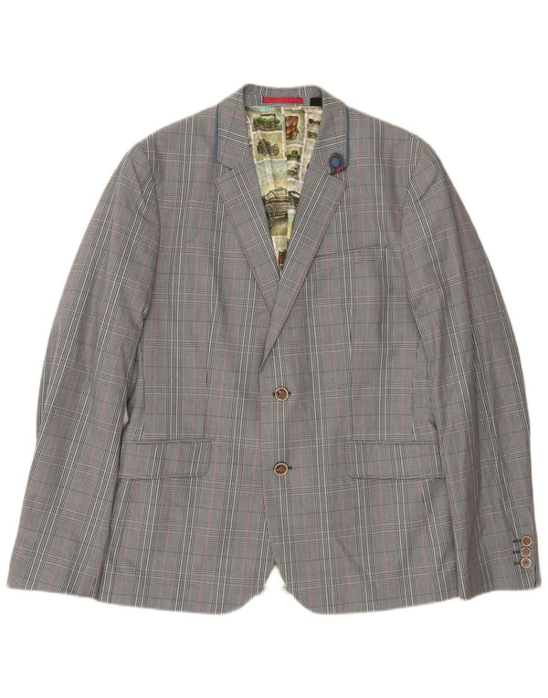 Ted Baker Mens 2 Button Blazer Jacket Size 4 Large Grey Check Cotton