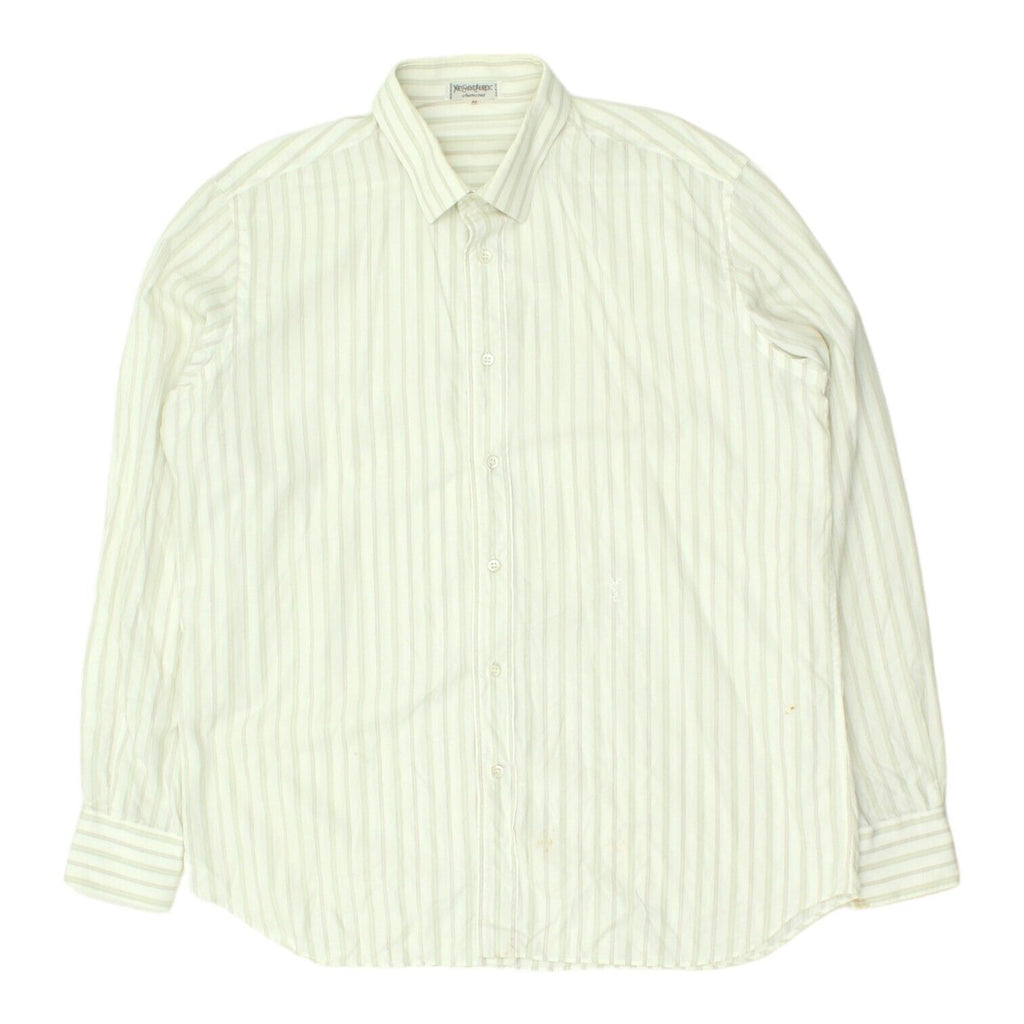 Yves Saint Laurent Mens White Striped Shirt | Vintage High End Designer Formal | Vintage Messina Hembry | Thrift | Second-Hand Messina Hembry | Used Clothing | Messina Hembry 