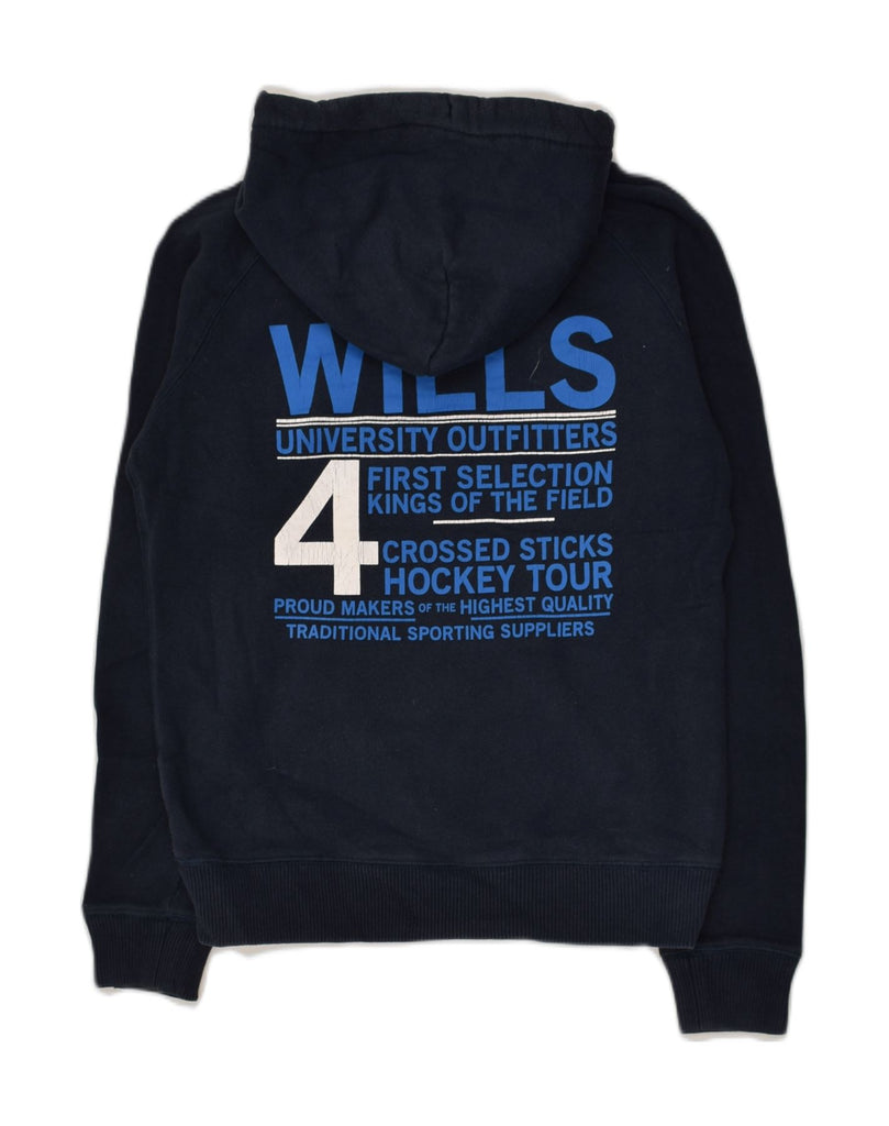 JACK WILLS Womens Graphic Hoodie Jumper UK 12 Medium Navy Blue Cotton | Vintage Jack Wills | Thrift | Second-Hand Jack Wills | Used Clothing | Messina Hembry 