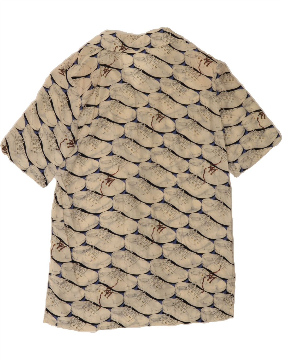 VINTAGE Womens Abstract Pattern Short Sleeve Shirt UK 16 Large Beige Vintage Vintage and Second-Hand Vintage from Messina Hembry 