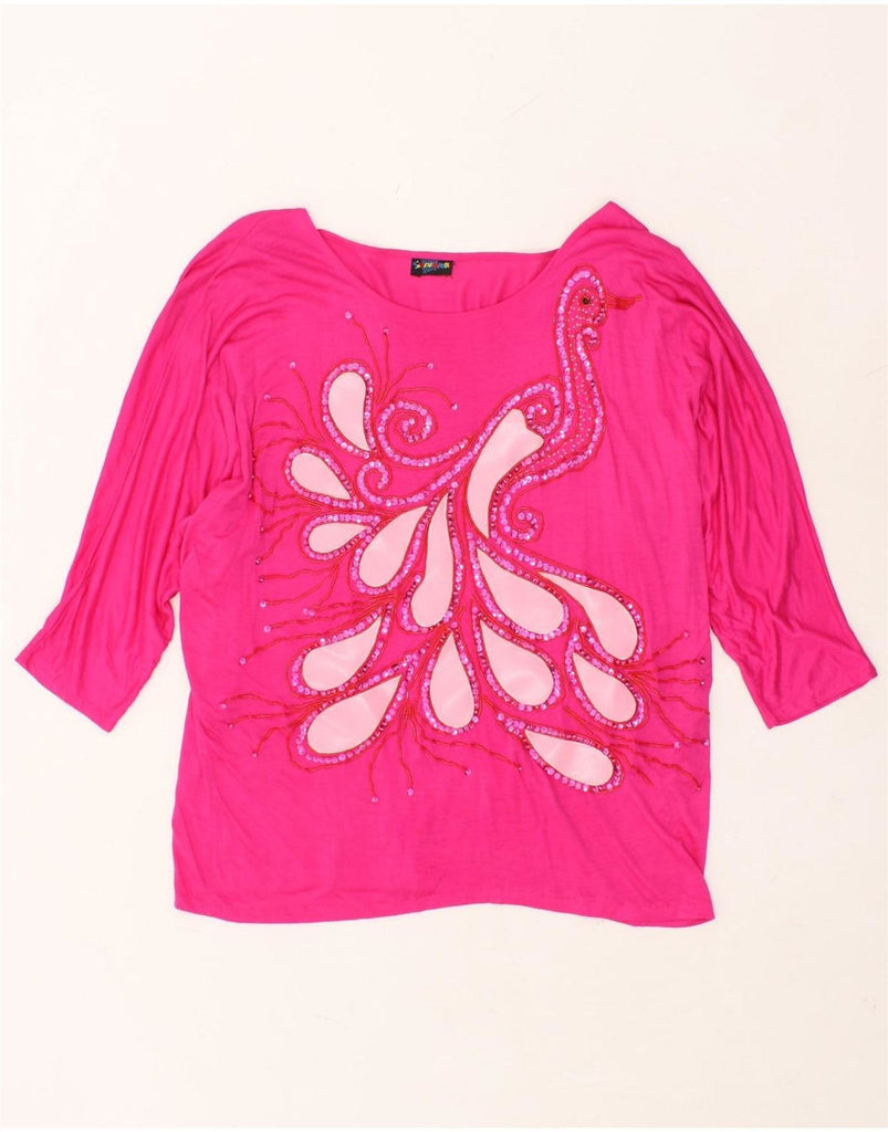 VINTAGE Womens 3/4 Sleeve Graphic Blouse Top UK 10 Small Pink Paisley Vintage Vintage and Second-Hand Vintage from Messina Hembry 