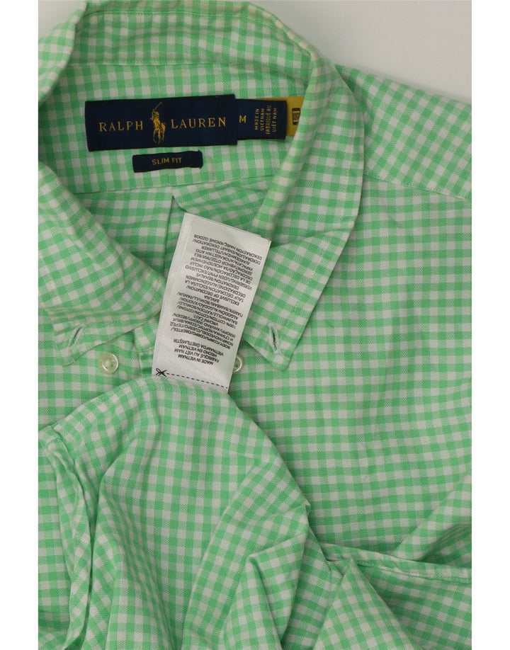 Ralph Lauren Mens Slim Fit Shirt Medium Green Gingham Cotton