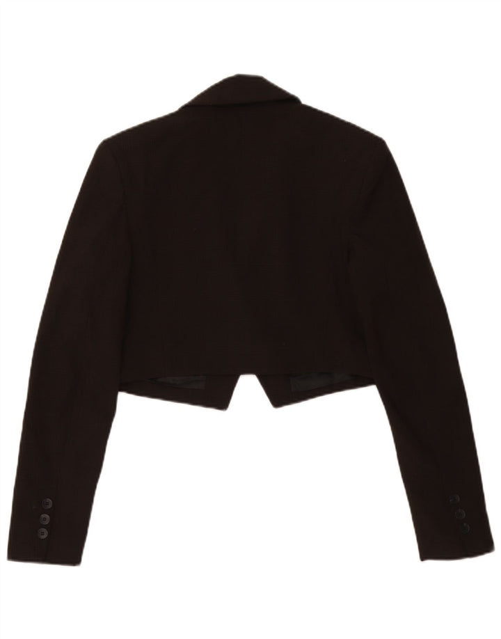 Zara Womens Crop 1 Button Blazer Jacket UK 6 XS Brown Houndstooth