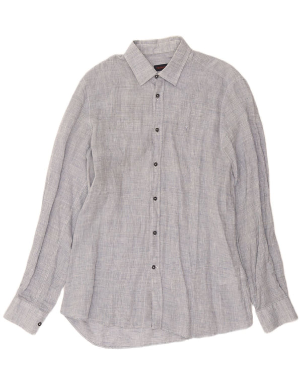 Trussardi Mens Shirt Size 39 Medium Blue Flecked Linen