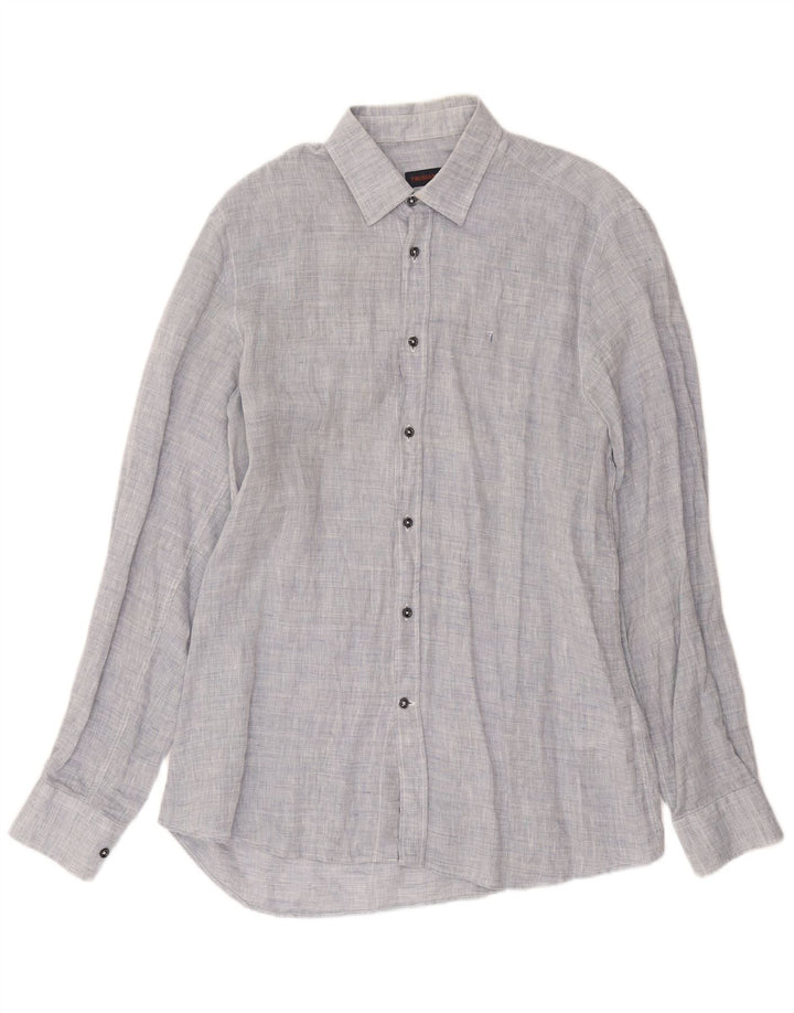 Trussardi Mens Shirt Size 39 Medium Blue Flecked Linen