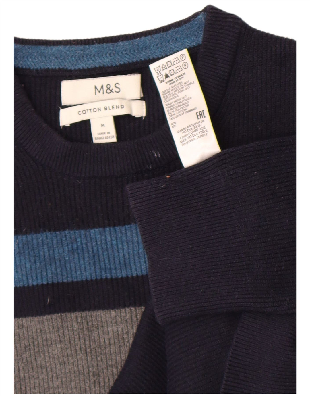 Marks & Spencer Mens Crew Neck Jumper Sweater Medium Navy Blue Colourblock