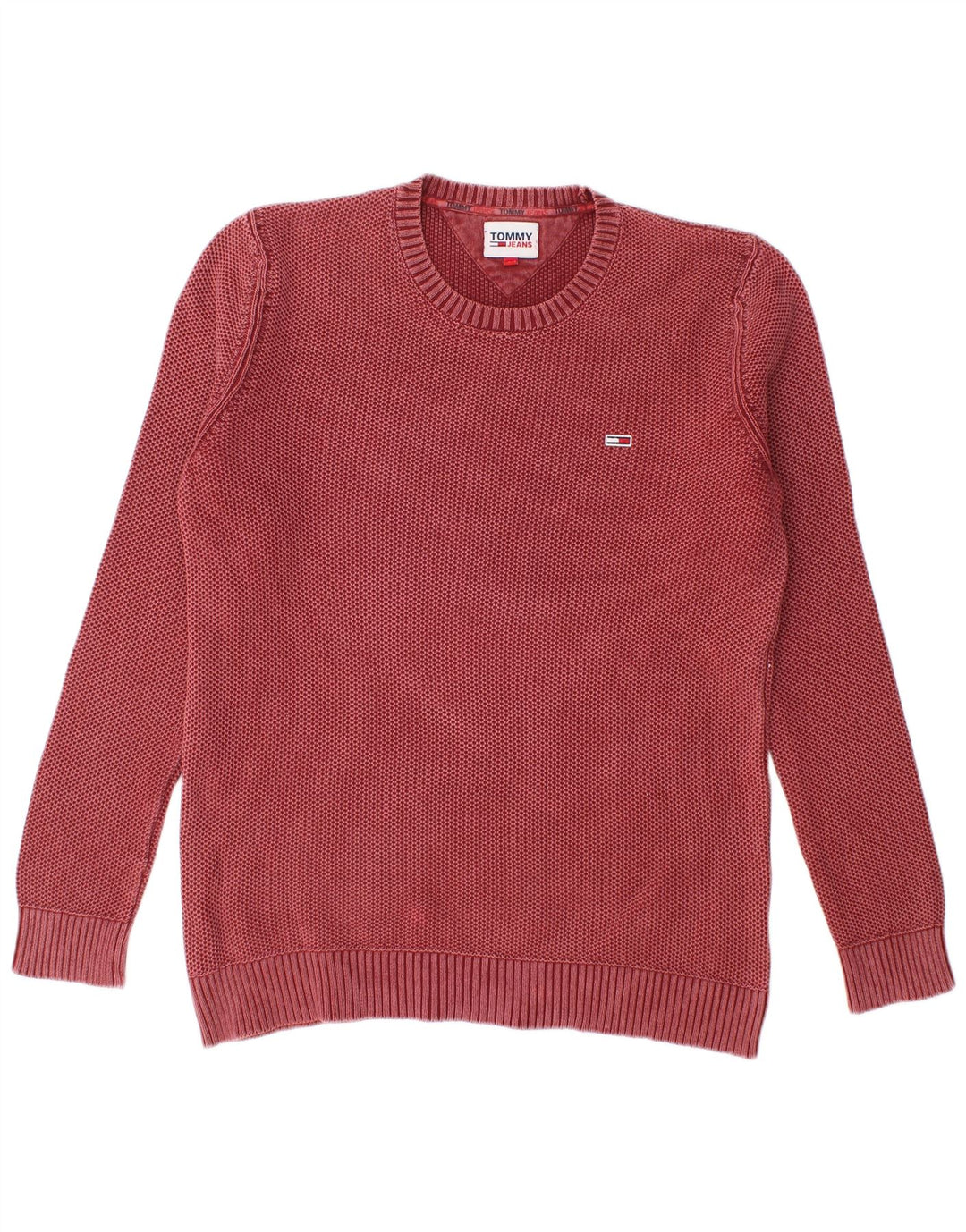 Tommy Hilfiger Mens Crew Neck Jumper Sweater Medium Burgundy Cotton
