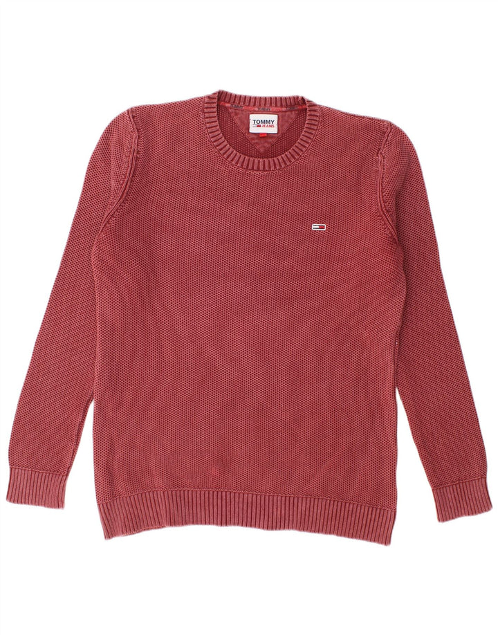Tommy Hilfiger Mens Crew Neck Jumper Sweater Medium Burgundy Cotton