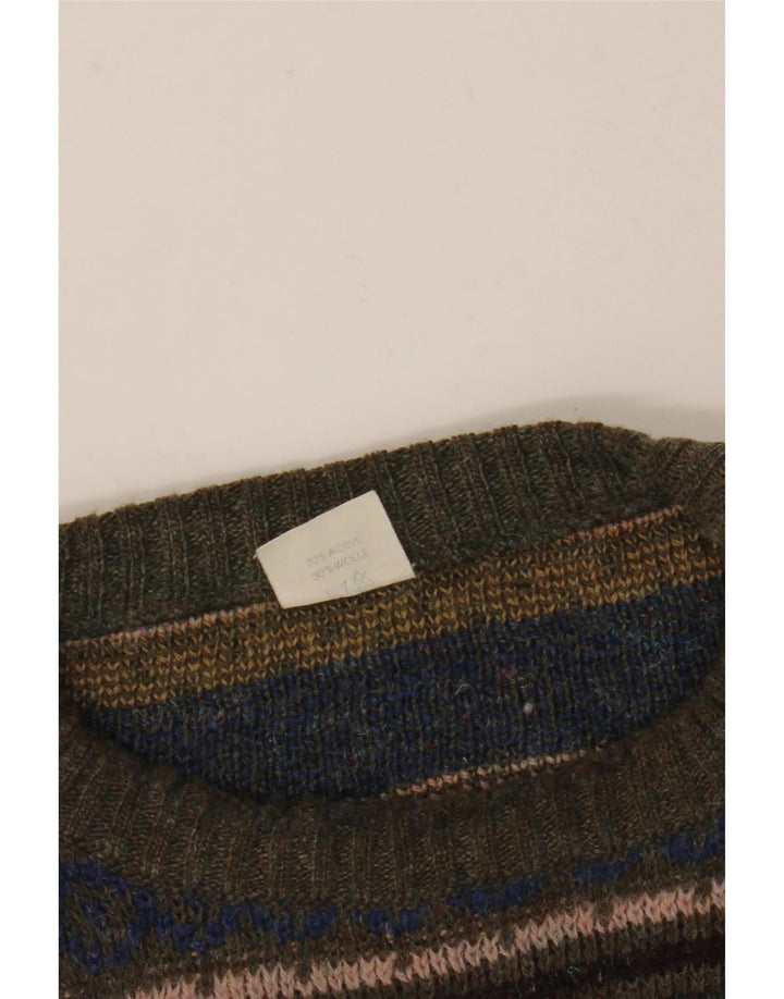 Vintage Mens Crew Neck Jumper Sweater Medium Multicoloured Fair Isle
