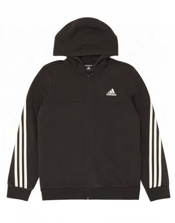 Adidas Boys Zip Hoodie Sweater 13-14 Years Black Cotton