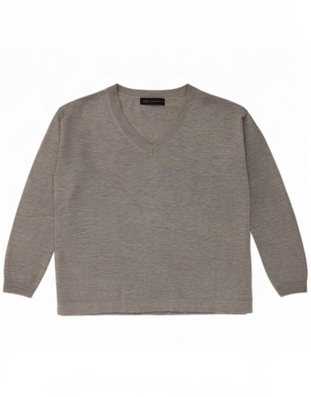 Marks & Spencer Womens Oversized V-Neck Jumper Sweater UK 10 Small Grey