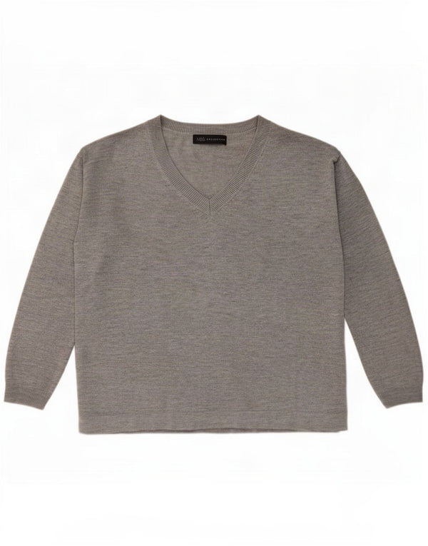 Marks & Spencer Womens Oversized V-Neck Jumper Sweater UK 10 Small Grey