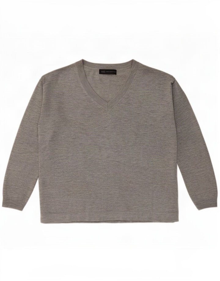 Marks & Spencer Womens Oversized V-Neck Jumper Sweater UK 10 Small Grey
