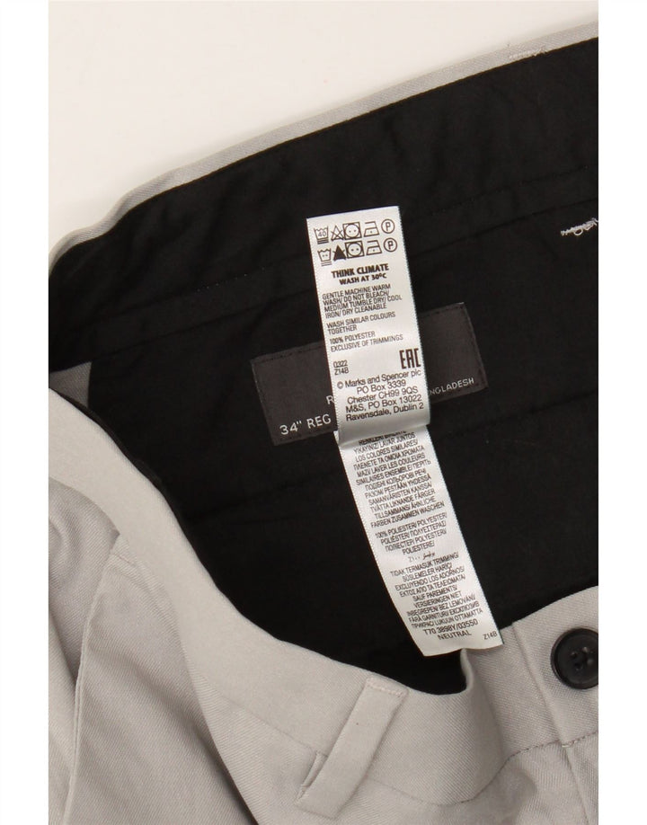 Marks & Spencer Mens Regular Fit Chino Trousers W34 L31 Grey Polyester