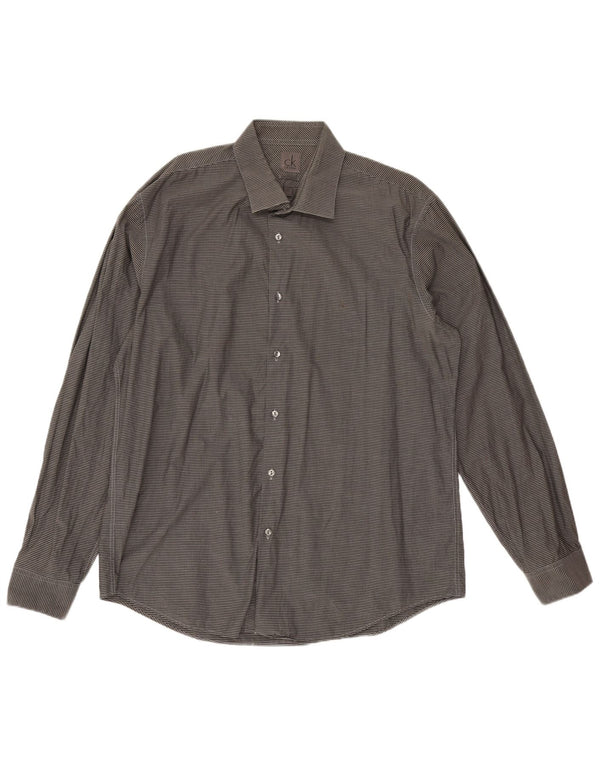 Calvin Klein Mens Slim Fit Shirt Size 44 17 1/2 XL Grey Gingham Cotton