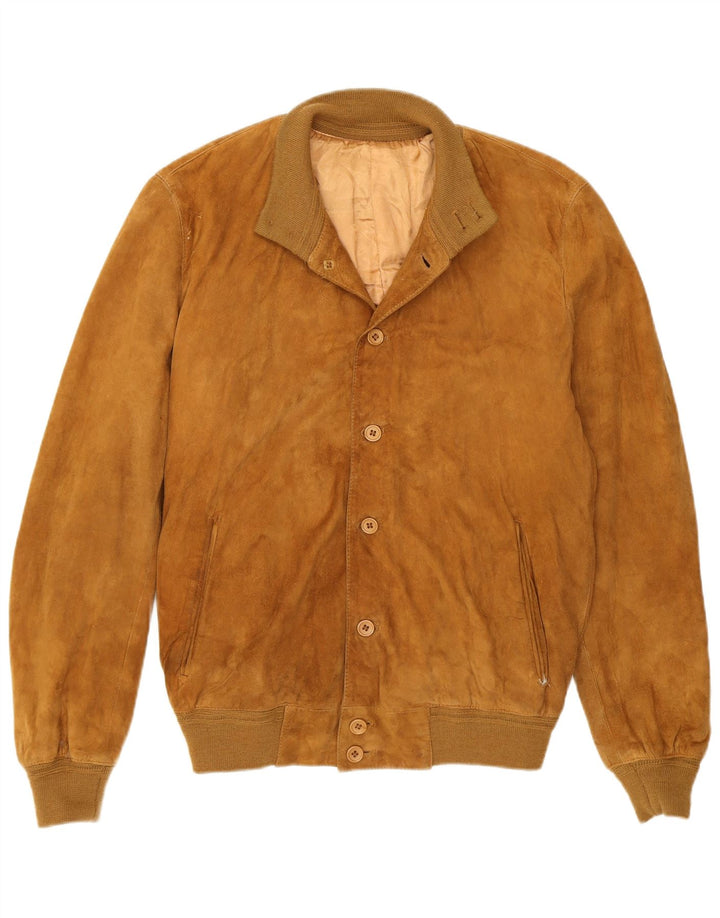 Vintage Mens Suede Bomber Jacket IT 50 Medium Beige Leather