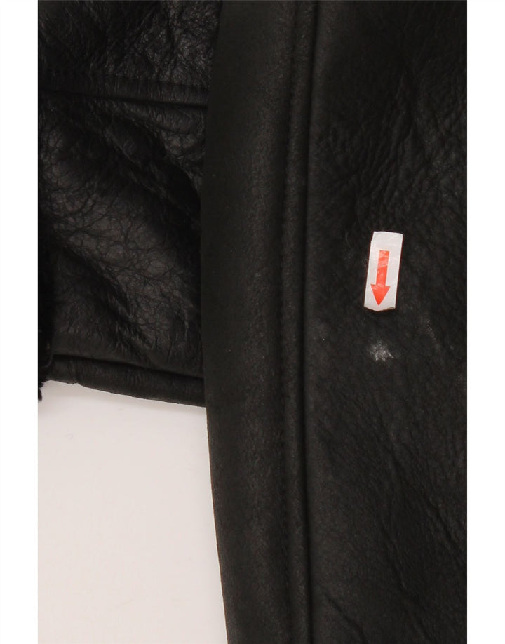 Vintage Womens Shearling Coat EU 40 Medium Black Leather