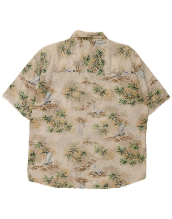 IDENTIC Mens Short Sleeve Shirt Size 41/42 Large Beige Floral Cotton