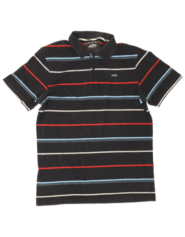 Vans Mens Polo Shirt Large Black Striped Cotton
