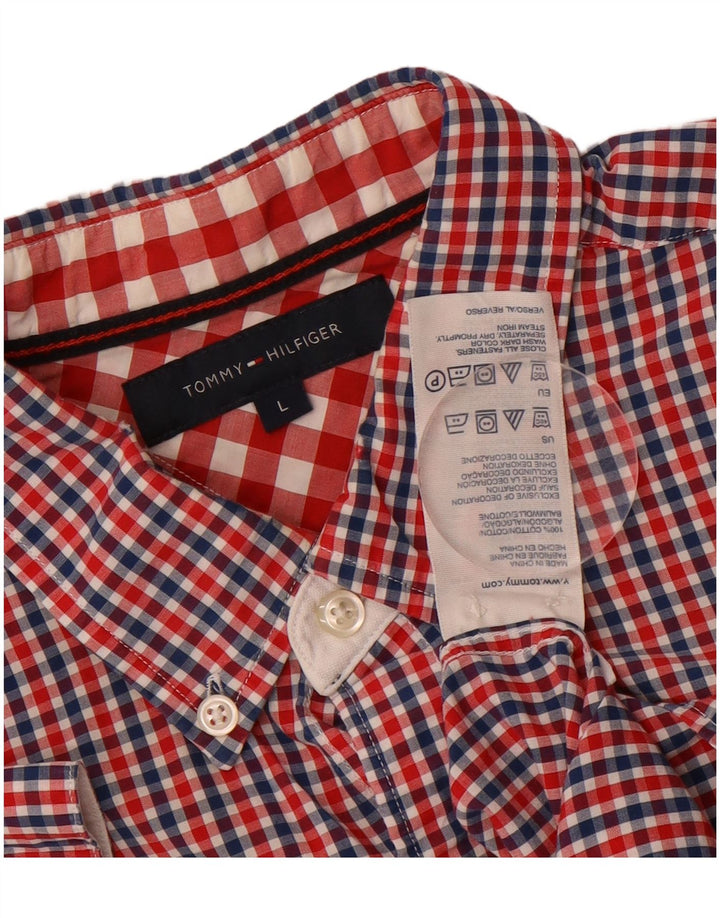 TOMMY HILFIGER Mens Short Sleeve Shirt Large Red Check Cotton