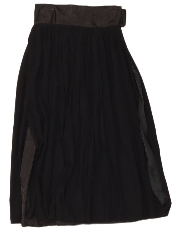 Vintage Womens High Waist Midi Skirt IT 42 Medium W26 Black Viscose