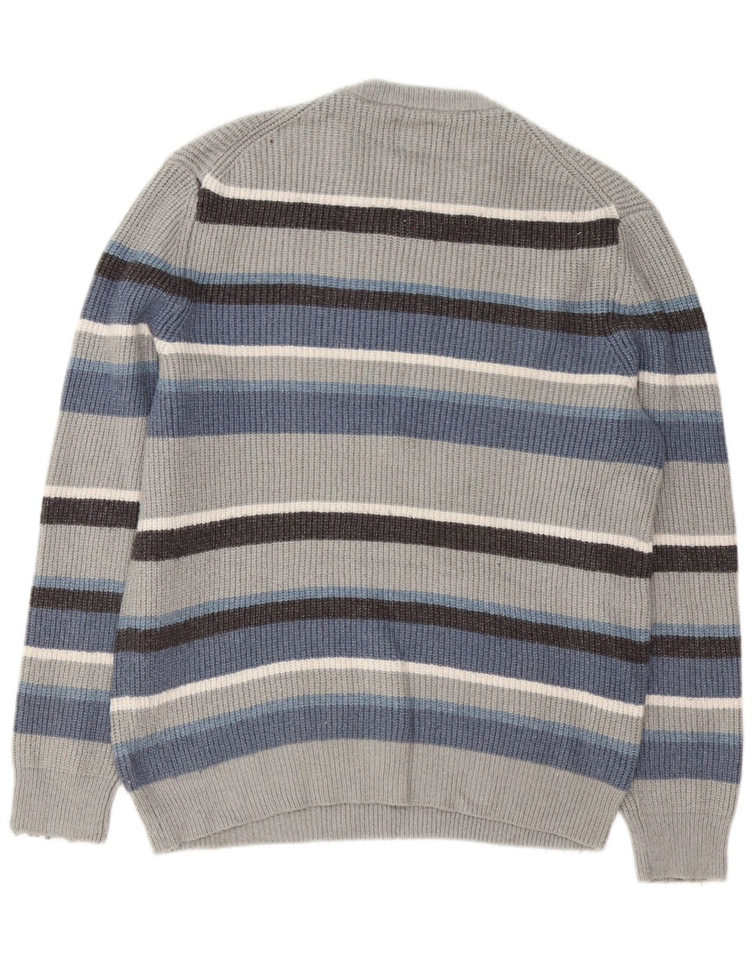 Marks & Spencer Mens Crew Neck Jumper Sweater Large Grey Striped Polyamide