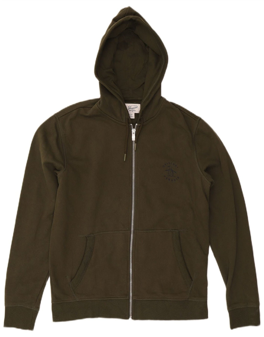 PENGUIN Mens Zip Hoodie Sweater Small Khaki Cotton