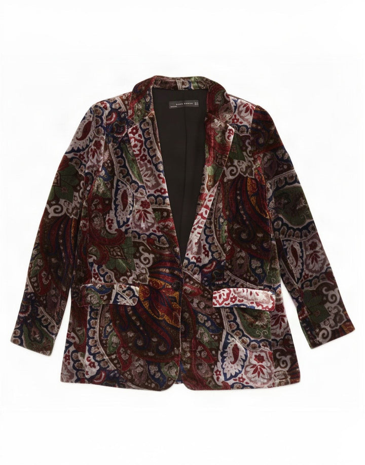 Zara Womens 1 Button Blazer Jacket UK14 Medium Multicoloured Paisley
