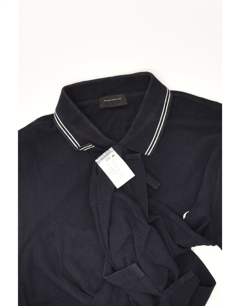 SERGIO TACCHINI Mens Long Sleeve Polo Shirt IT 48 Small Navy Blue Cotton | Vintage Sergio Tacchini | Thrift | Second-Hand Sergio Tacchini | Used Clothing | Messina Hembry 