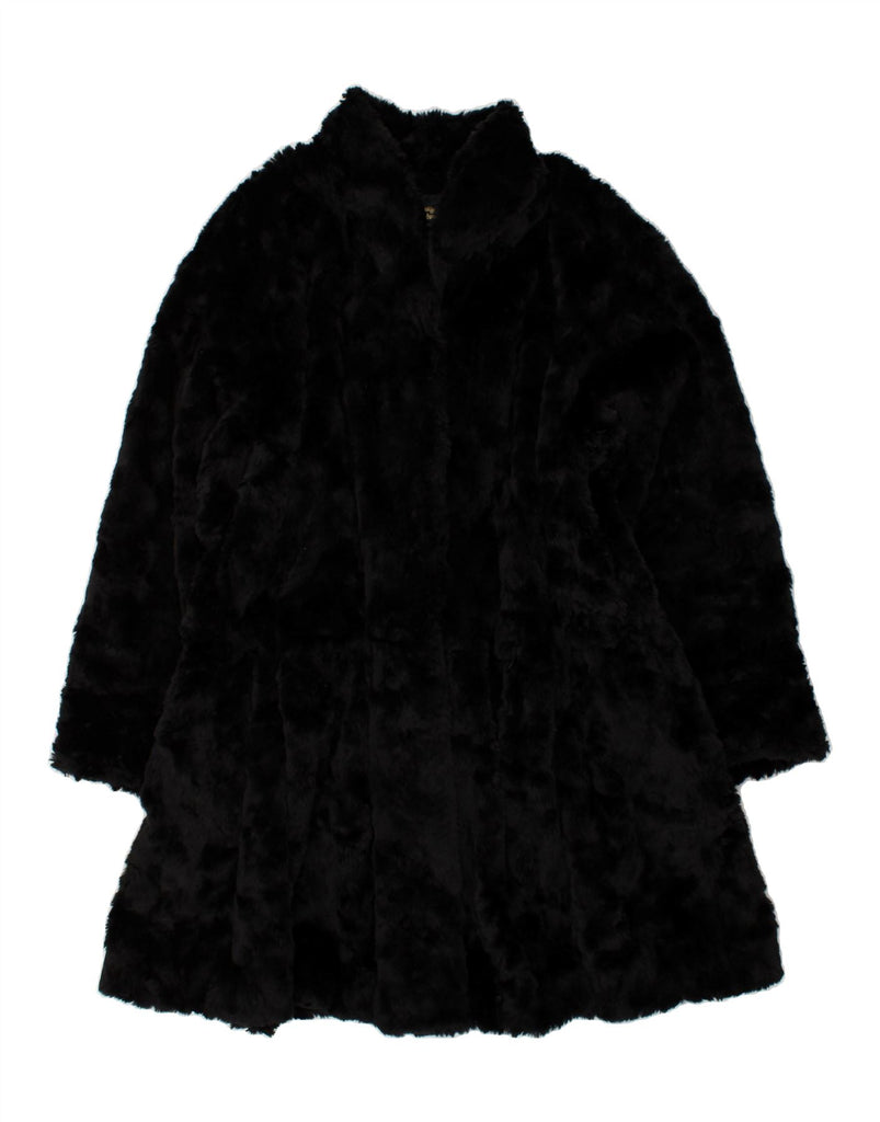 VINTAGE Womens Faux Fur Overcoat UK 16 Large Black Acrylic | Vintage Vintage | Thrift | Second-Hand Vintage | Used Clothing | Messina Hembry 