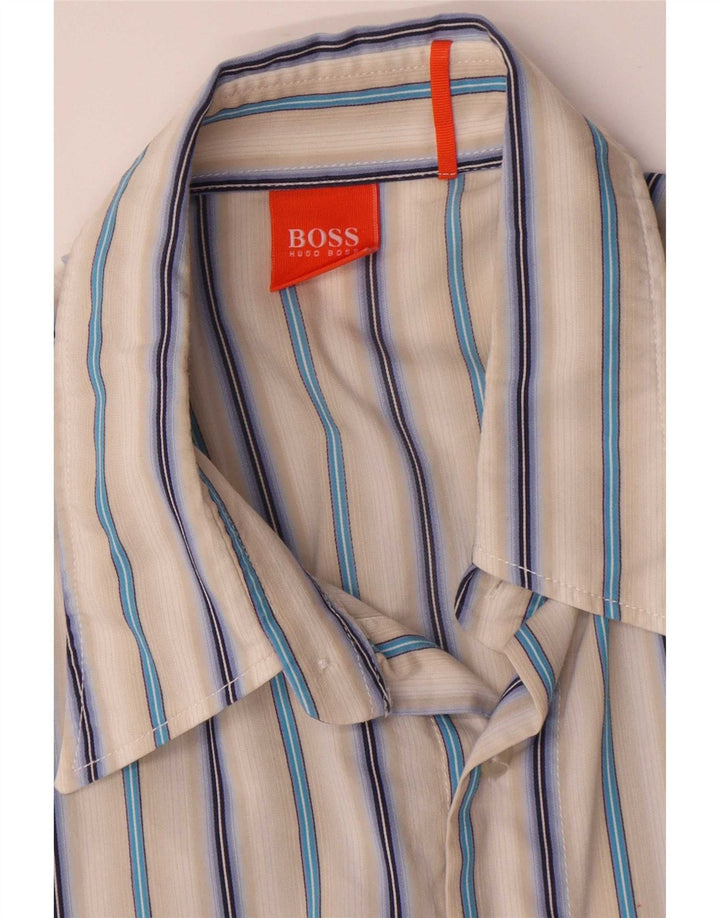 Hugo Boss Mens Short Sleeve Shirt Medium Multicoloured Striped Cotton