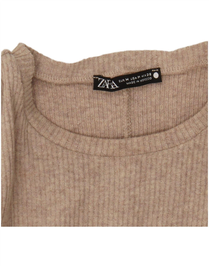 Zara Womens Long Sleeve Maxi Dress UK 12 Medium Beige