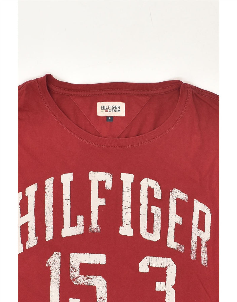 TOMMY HILFIGER Mens Graphic Top Long Sleeve Large Burgundy Cotton | Vintage Tommy Hilfiger | Thrift | Second-Hand Tommy Hilfiger | Used Clothing | Messina Hembry 