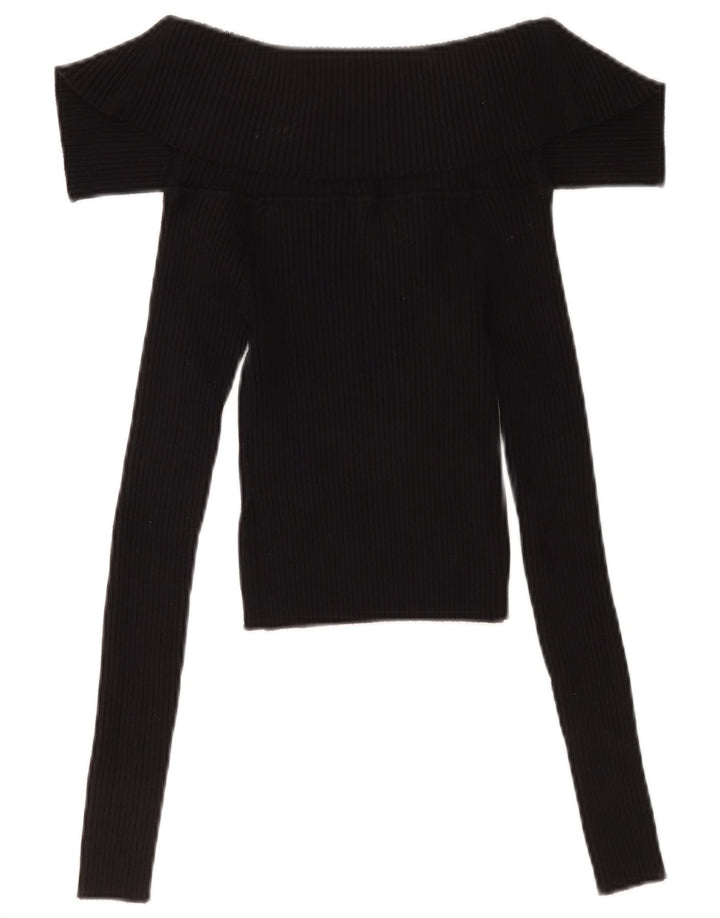 Zara Womens Crop Top Long Sleeve UK 8 Small Black