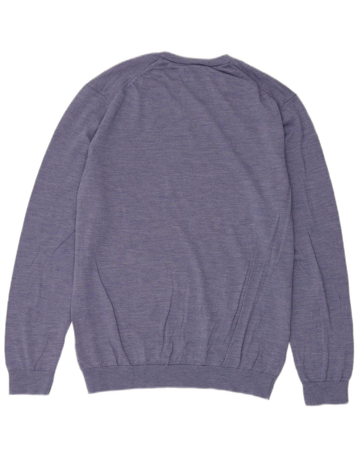 Marks & Spencer Mens Crew Neck Jumper Sweater XL Blue Merino Wool