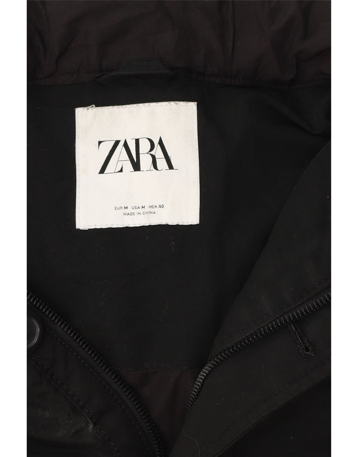 Zara Mens Hooded Padded Jacket UK 38 Medium Black