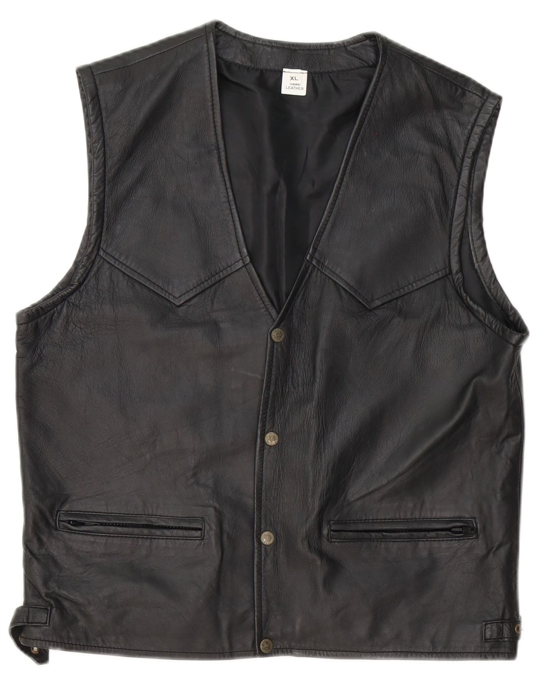 Vintage Mens Leather Gilet UK 42 XL Black Leather