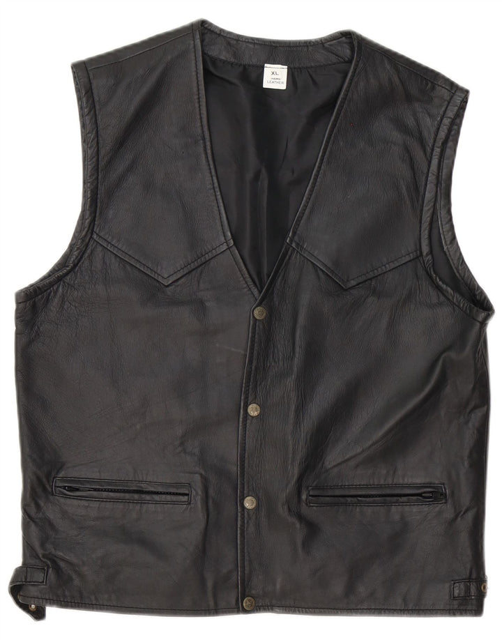 Vintage Mens Leather Gilet UK 42 XL Black Leather