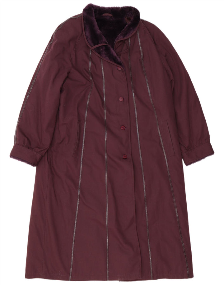 Vintage Womens Overcoat UK 16 Large Burgundy Striped Polyester
