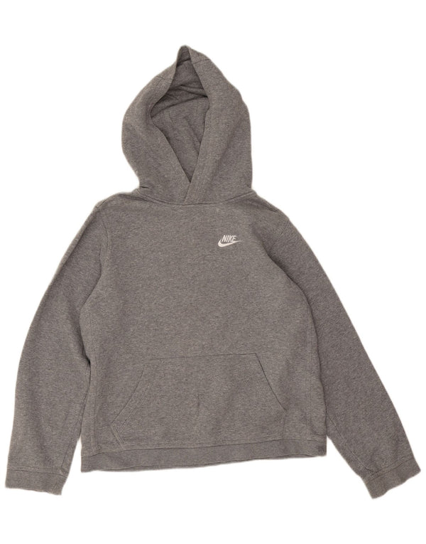 Nike Girls Hoodie Jumper 13-14 Years XL Grey Flecked Cotton